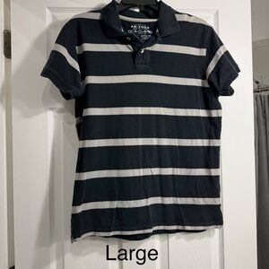 Arizona Jean Company Black and White Striped Polo Shirt